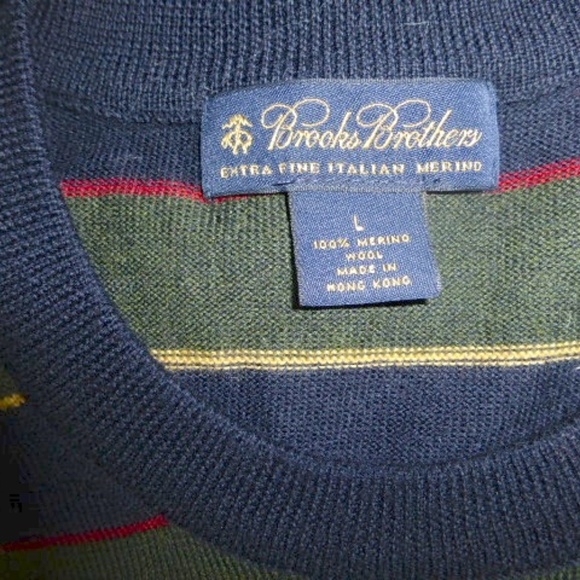 Brooks Brothers blue green stripe merino wool rugby crew neck sweater L preppy - Picture 5 of 5